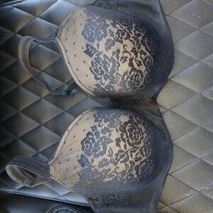 Black Lace T-Shirt Bra with Floral Overlay - Women Intimates